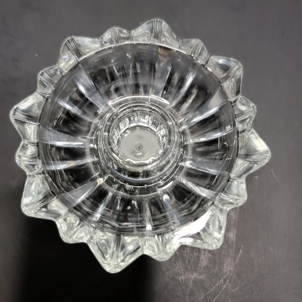 Vintage 60's Round Starburst Cut Glass Candle Stick Holder Set Of 2